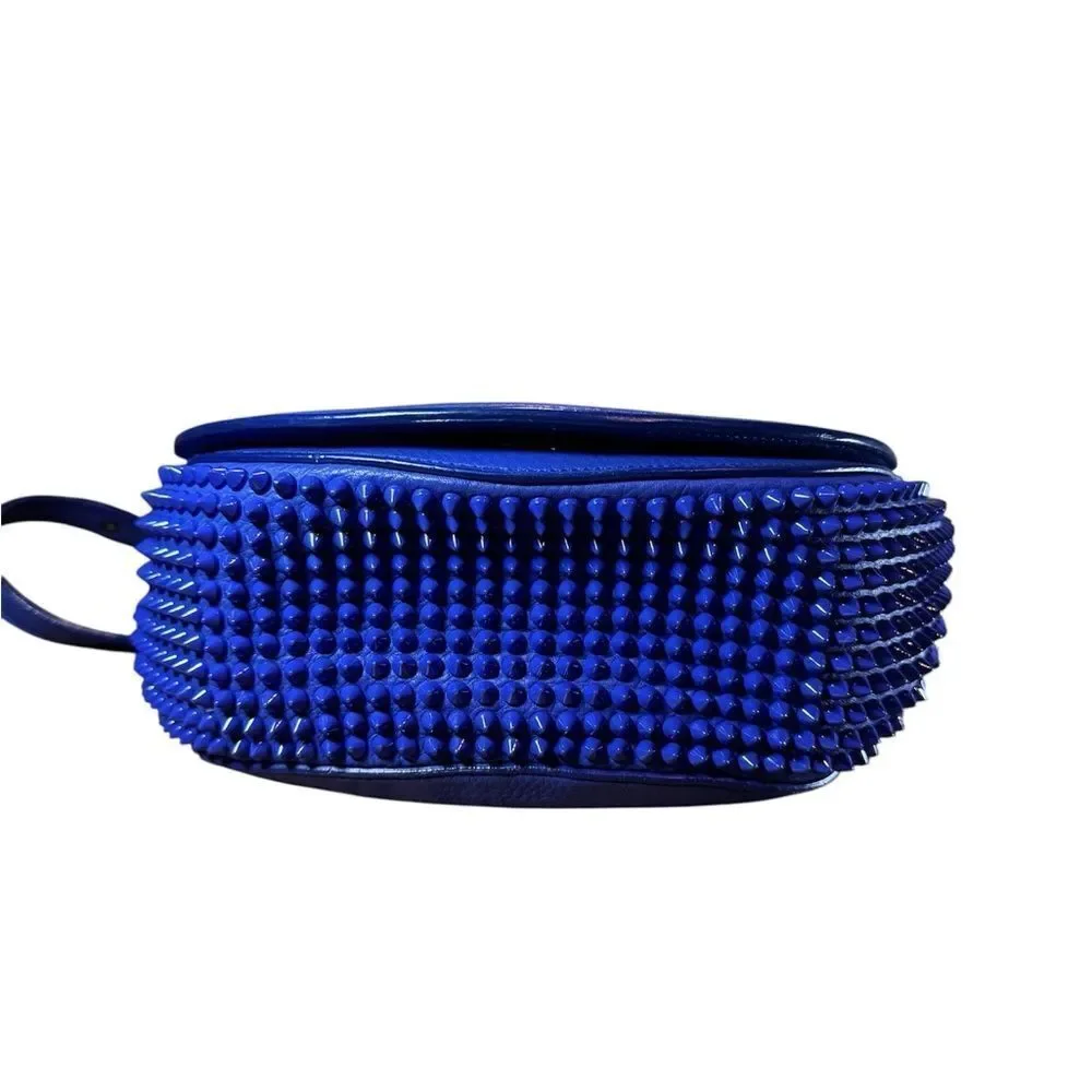 CHRISTIAN LOUBOUTIN Blue Leather Panettone Spiked Messenger Crossbody Bag